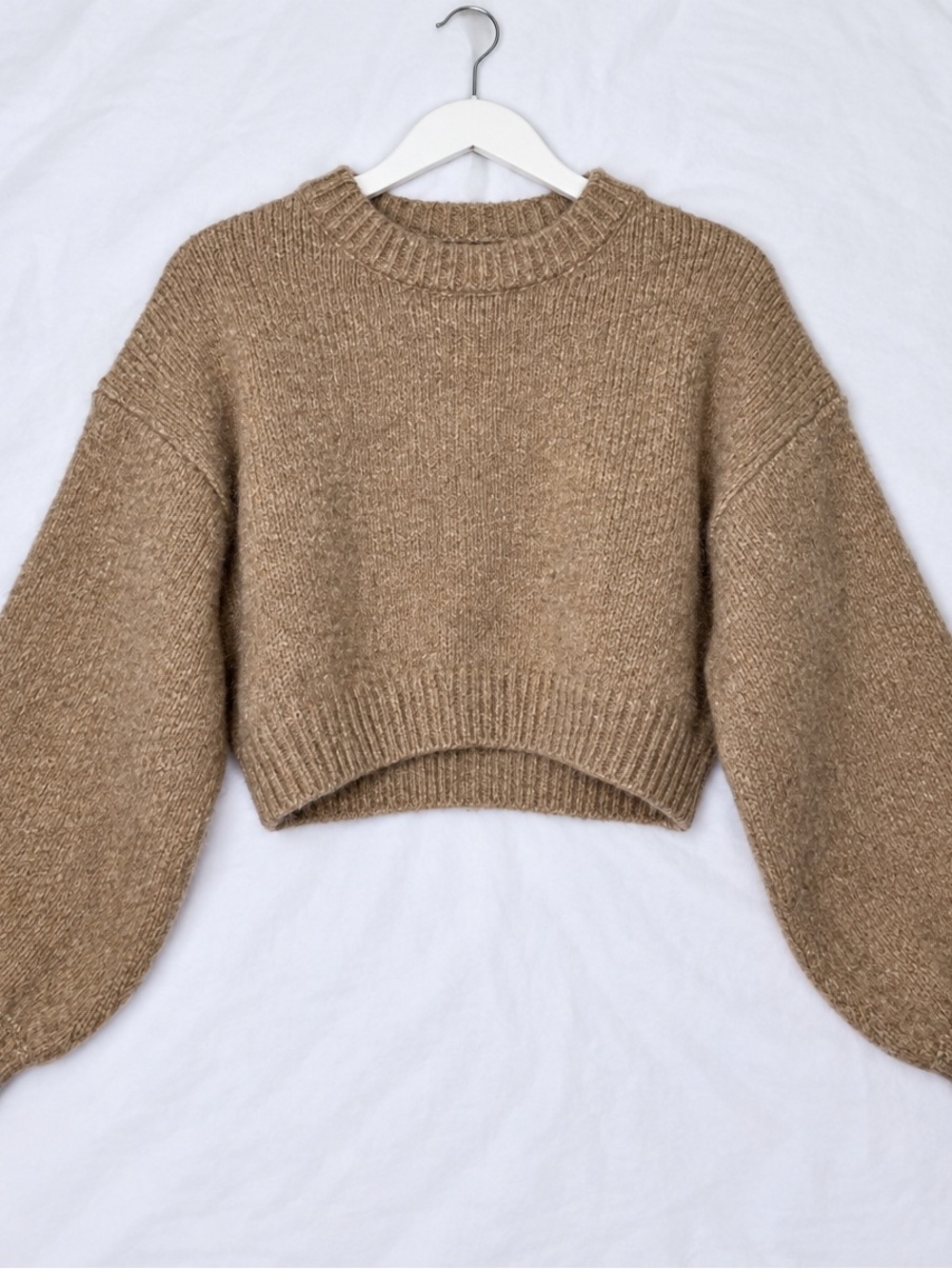 Zara Cropped Crewneck Sweater in Camel Brown